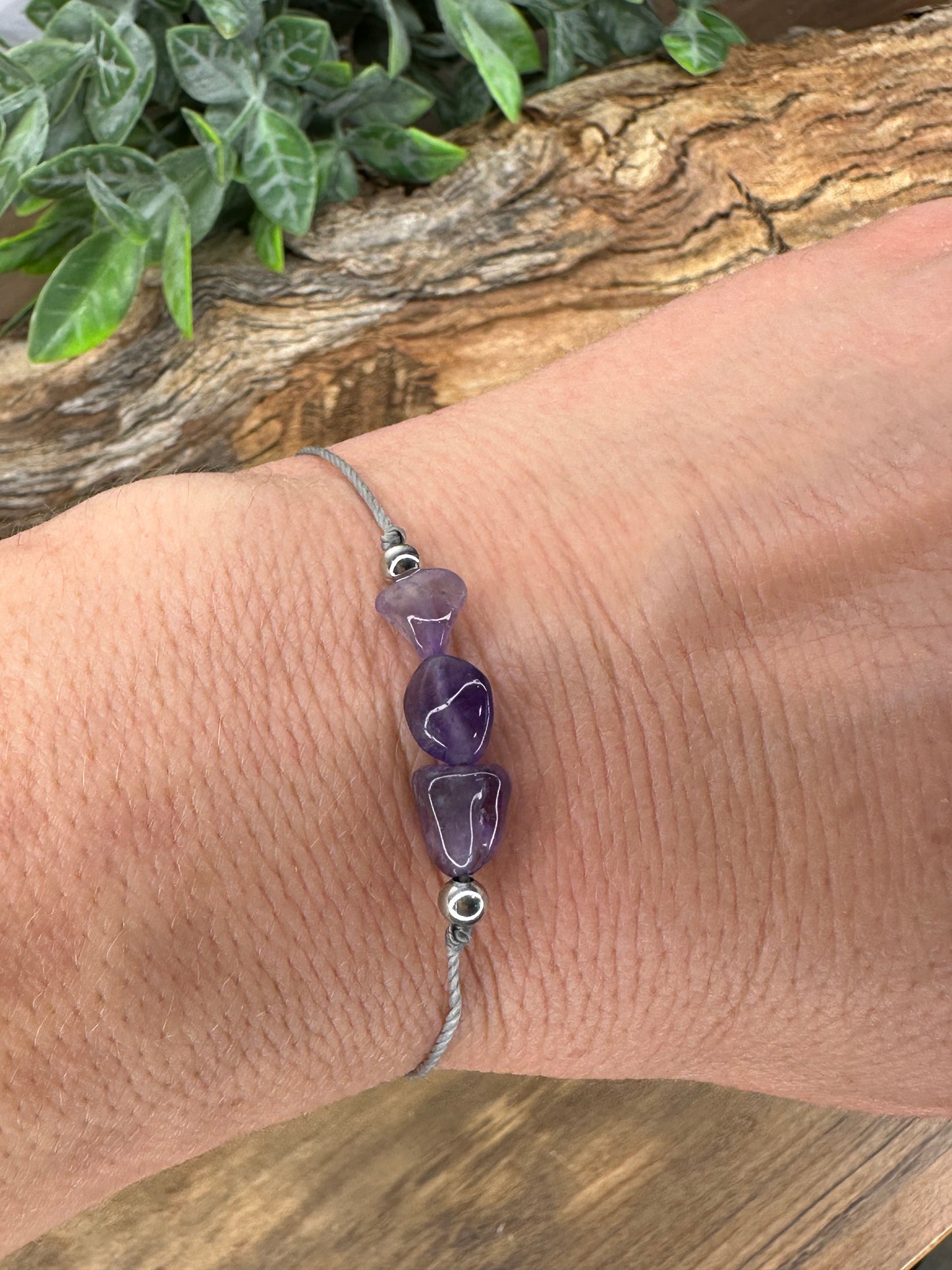 Amethyst Slider Bracelet natural rough polished gemstone Crystals February birthstone one size fits all