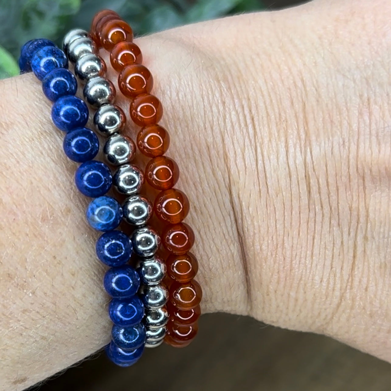 Red White and Blue Silver Blue Lapis Lazuli Red Carnelian Patriotic USA natural gemstone bead bracelet stack Independence Veterans Memorial Day