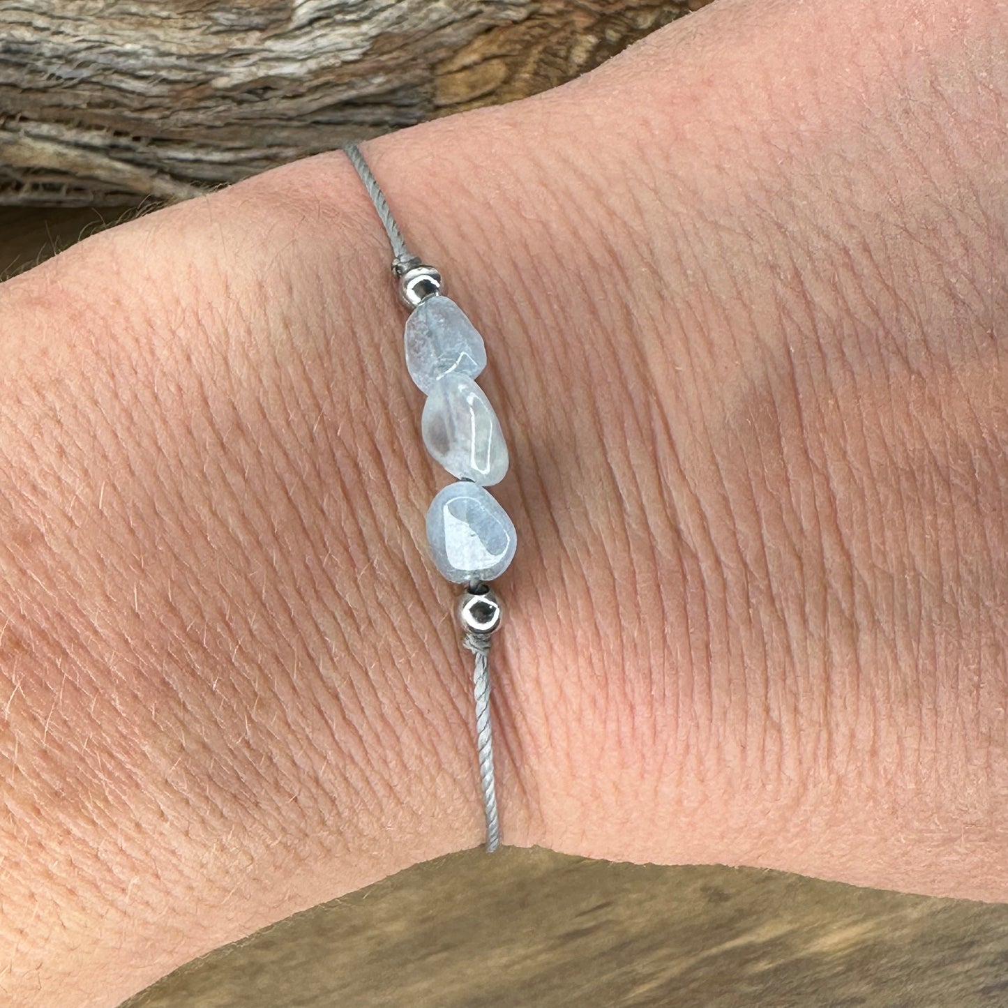 Aquamarine Slider Bracelet natural rough polished gemstone Crystals March birthstone one size fits all
