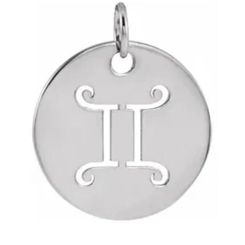 Zodiac Pendant Charm Gemini 13.8mm 14K White Yellow Rose Gold Platinum Sterling Silver May 21 to June 20 Twins