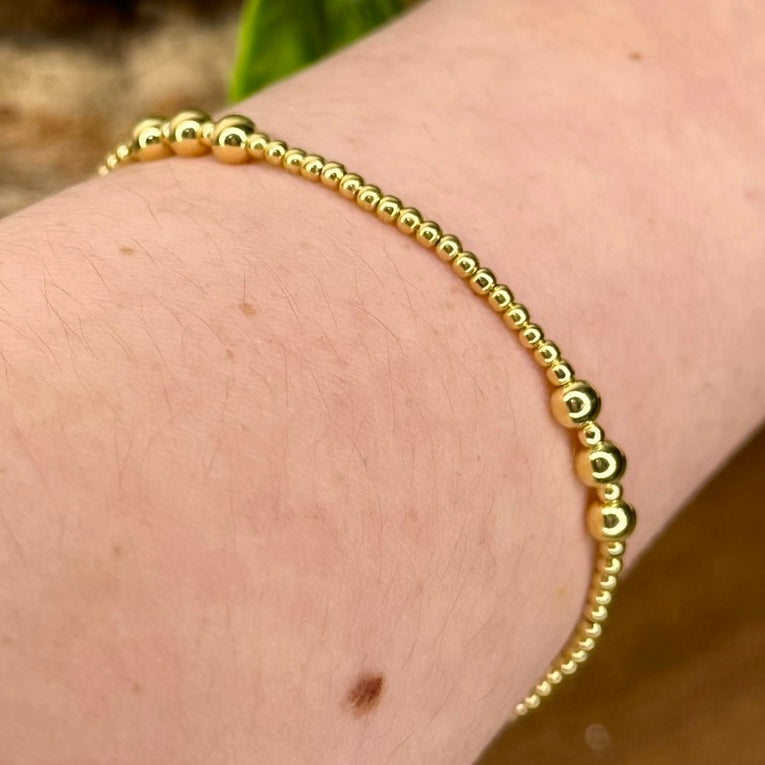 14K Yellow Gold Filled FOREVER Bead Bracelet 3mm and 3 in a row 5mm NOT cheap gold plated