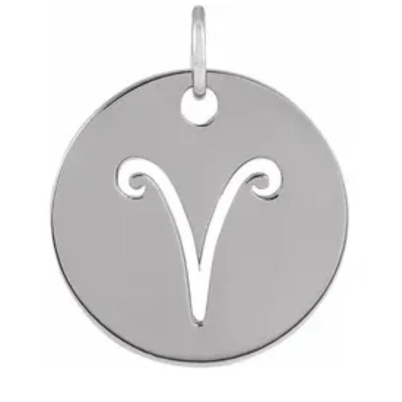 Zodiac Pendant Charm Aries 13.8mm 14K White Yellow Rose Gold Platinum Sterling Silver March 21 to April 19 Ram