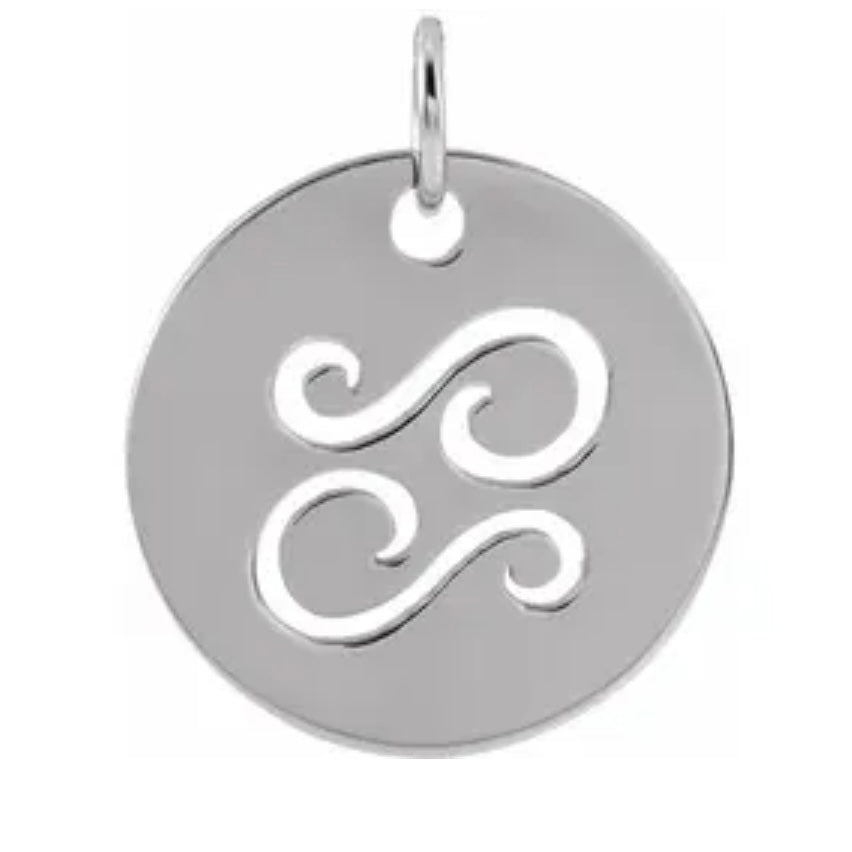 Zodiac Pendant Charm Cancer 13.8mm 14K White Yellow Rose Gold Platinum Sterling Silver June 21 to July 20 Crab