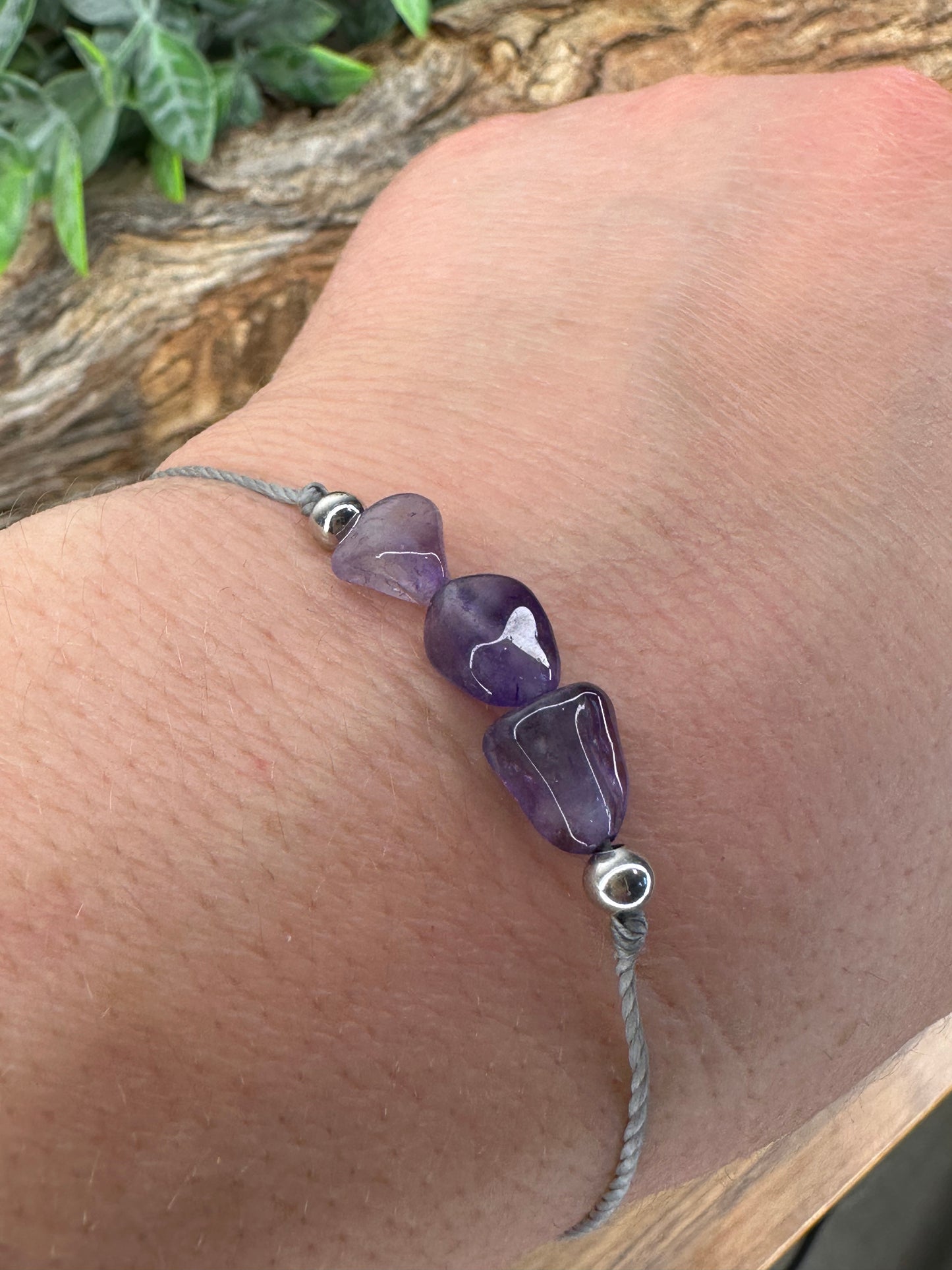 Amethyst Slider Bracelet natural rough polished gemstone Crystals February birthstone one size fits all