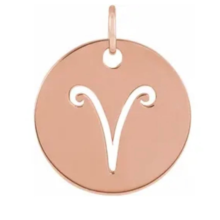 Zodiac Pendant Charm Aries 13.8mm 14K White Yellow Rose Gold Platinum Sterling Silver March 21 to April 19 Ram