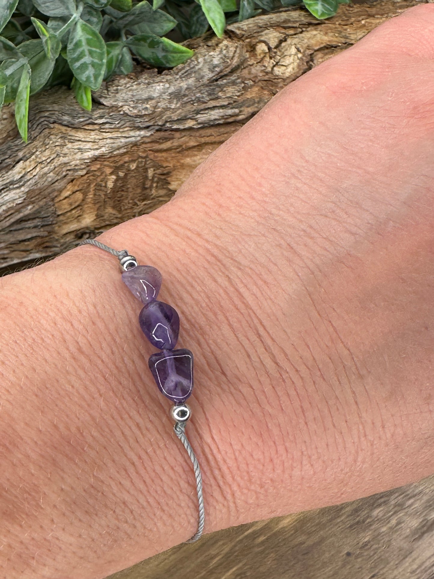 Amethyst Slider Bracelet natural rough polished gemstone Crystals February birthstone one size fits all