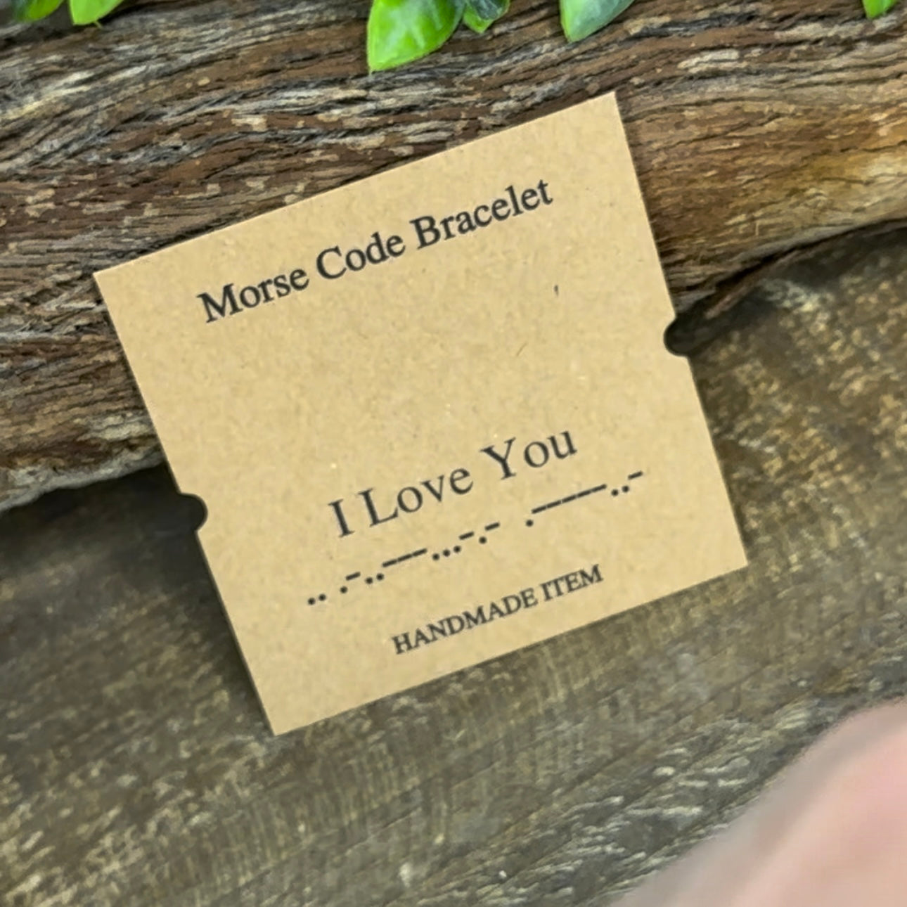 Morse code I Love You Wooden looking natural bead bracelets adjustable one size fits all