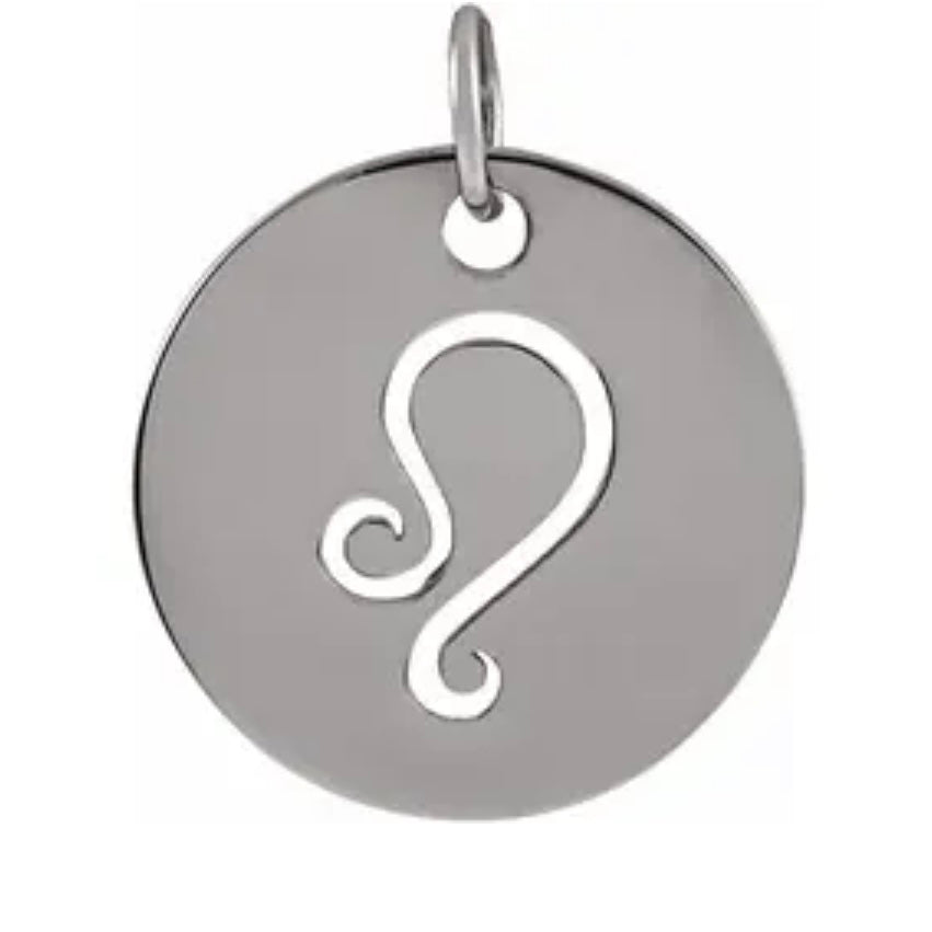 Zodiac Pendant Charm Leo 13.8mm 14K White Yellow Rose Gold Platinum Sterling Silver July 23 to August 22 Lion